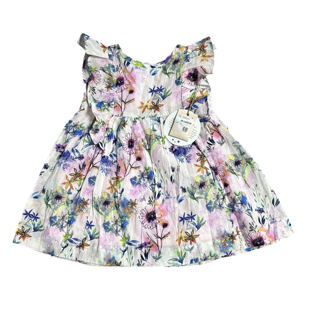 Tutu Du Monde Eden Dress Girls 3-6 Months Watercolor Summer Floral Lined Ruffled